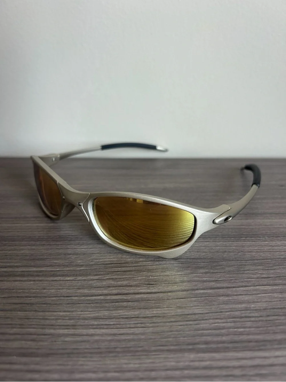 Men's Silver Frame Sunglasses with Gold Lenses